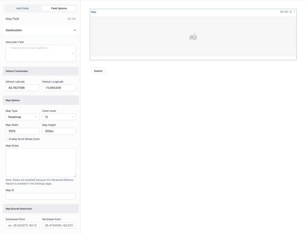 Formidable Forms Map Field